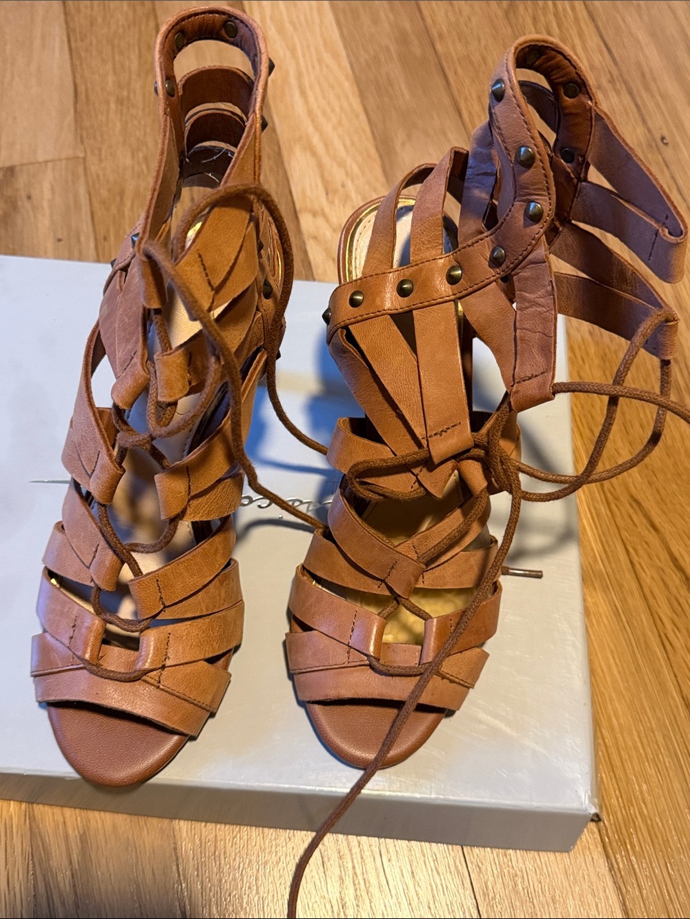 Jessica Simpson Tan Strappy Lace-Up Gladiator Heels